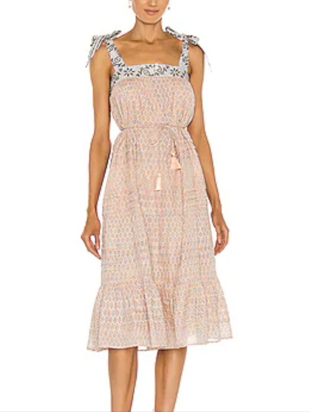 Cleobella Cassandra Sleeveless Tie Straps Lined Organic Cotton Midi Dress, XS